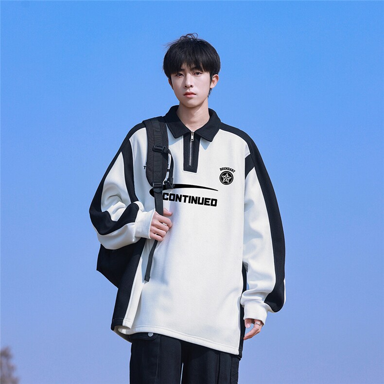 2025港风山系新款字母印花插肩袖翻领长袖卫衣B741P55控78，男装卫衣，电商A247