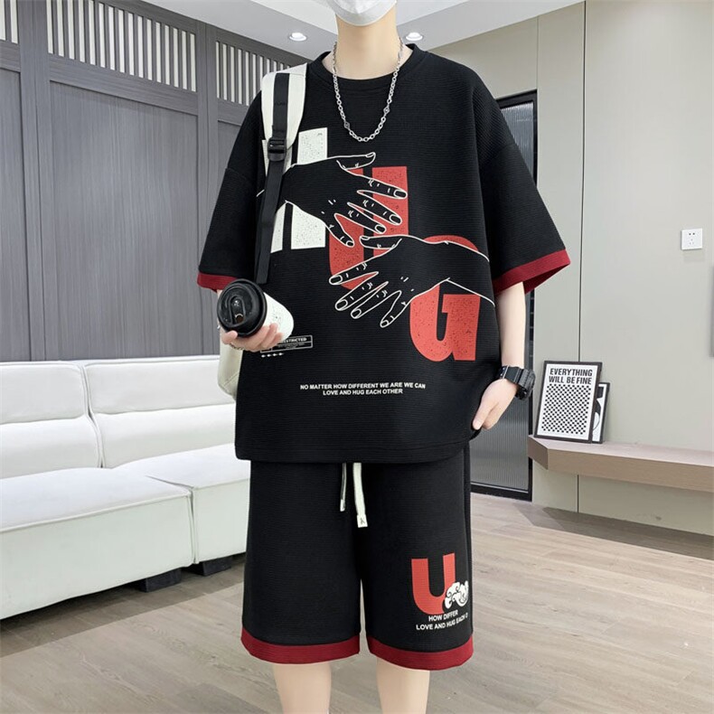 短袖短裤套装新款夏季冰凉感t恤帅气休闲运动套装A436-1102-P60,男装T恤,电商A436