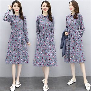 时尚优雅碎花长袖连衣裙 修身显瘦气质女装XBL096图片