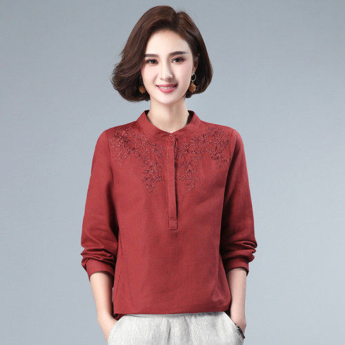 2022秋季新款休闲棉麻刺绣绣花套头女士衬衣图片