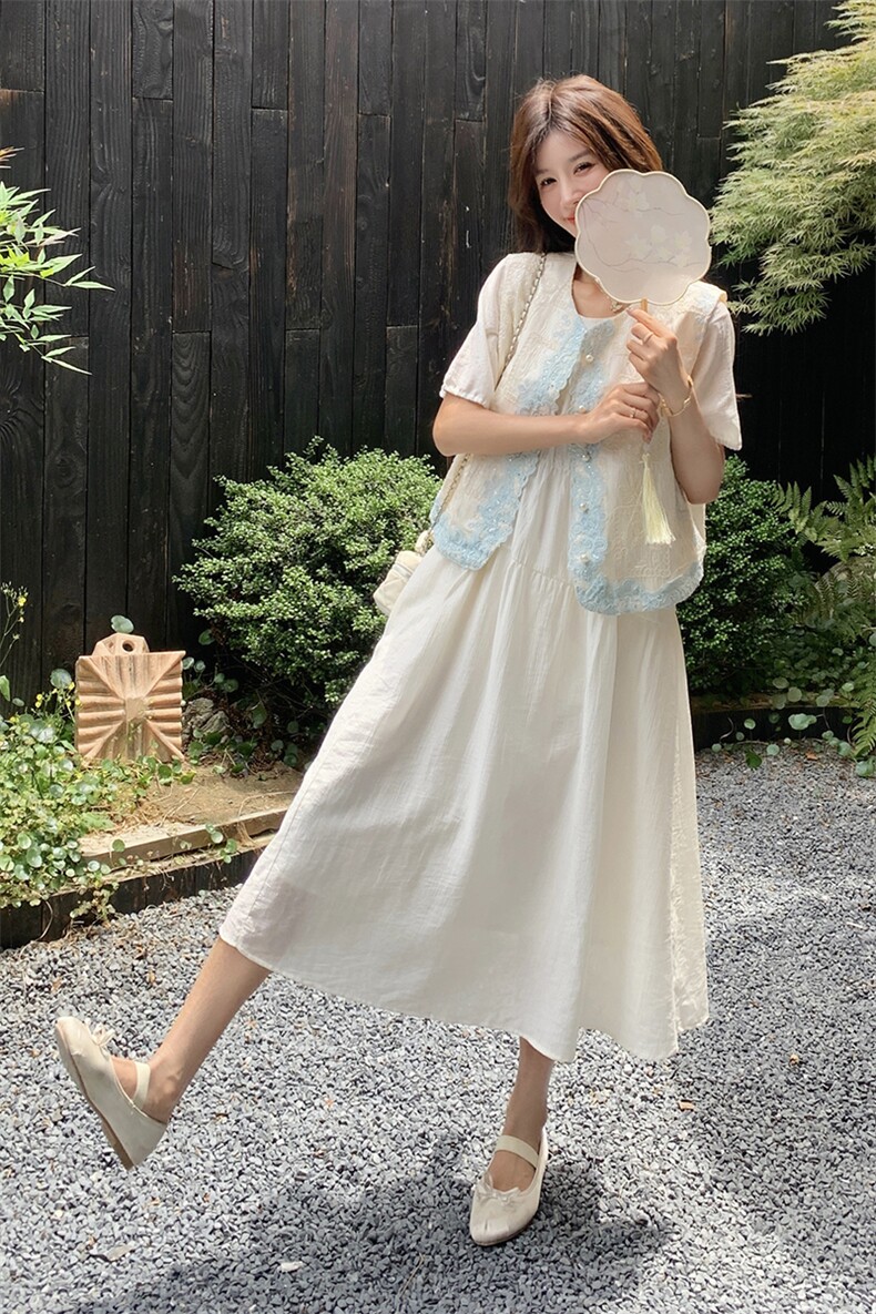 新中式国风提花马甲连衣裙套装女夏2025新款减龄刺绣流行绝美裙子,女装套装/套裙,2D078