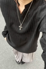 2026春季新款港风女模大码鱼骨纹长袖T恤M-5XHT25864-特P14，男装T恤，电商A022