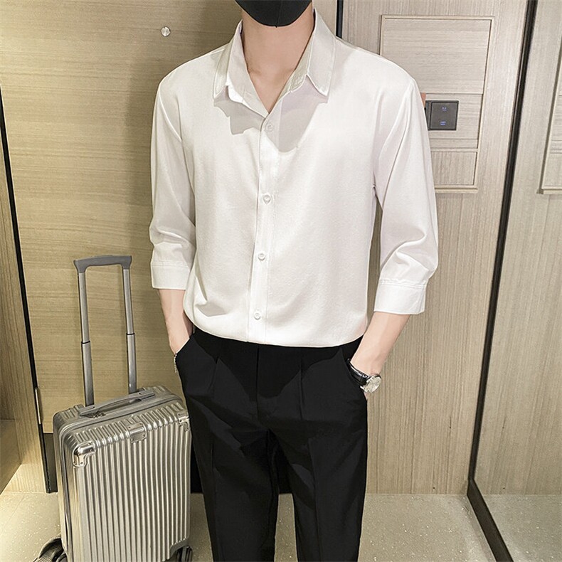 7分袖衬衫男韩版潮流七分袖衬衣轻熟风痞帅夏季高级感白衬衫,男装衬衫,星座410-7
