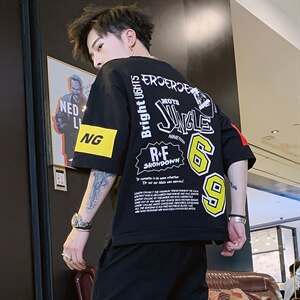 短袖t恤男宽松大码夏装潮牌休闲印花体恤衫DT05P30图片