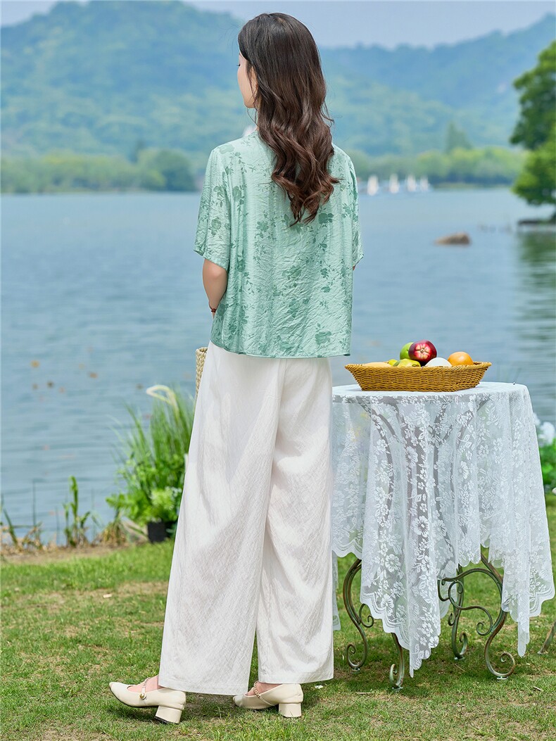 2026年夏季新中式印花刺绣两件套套裤,女装套装/套裙,依路服饰