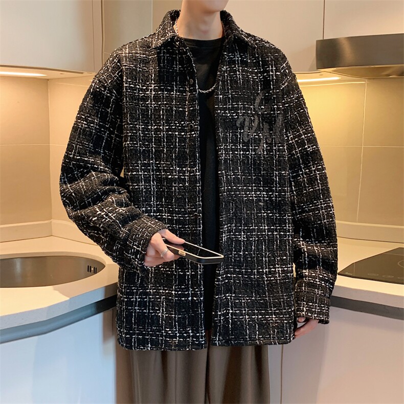 港风小香风衬衫男大码M-5XL中性情侣潮衬衫男CCS8019P45加绒P55图片