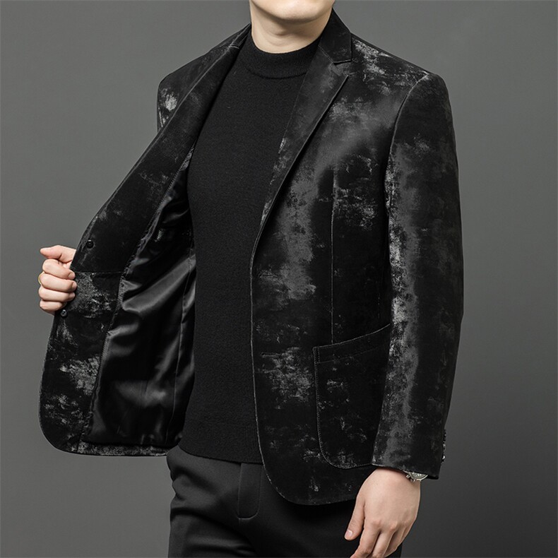春秋款男士真皮皮衣印花西服绵羊皮外套中年商务男装休闲夹克百搭,男装夹克,电商B360A（原721A）