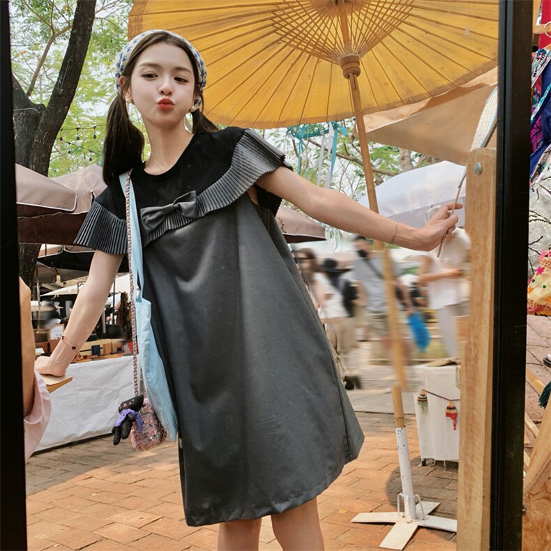 欧洲站2025夏装新款宽松显瘦胖MM时尚T恤裙休闲假两件连衣裙女潮图片