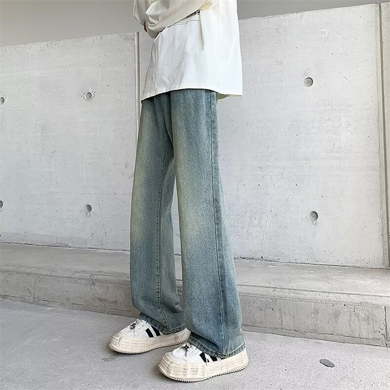 复古蓝微喇叭牛仔裤男美式高街新款水洗直筒显瘦休闲裤,男装牛仔裤,星座1013