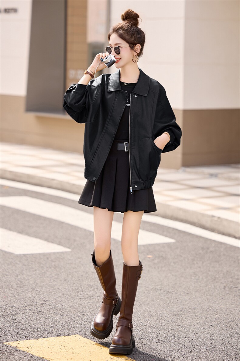 海宁皮衣女2025年新款仿绵羊皮高端机车皮夹克短款外套休闲,女装皮衣,潮流依族