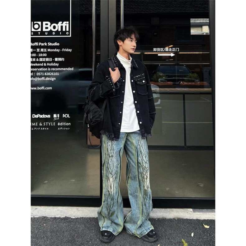 【有货】cleanfit毛边牛仔外套男款美式高街工装夹克CT01CC-P65,男装夹克,星座1007（原301D）