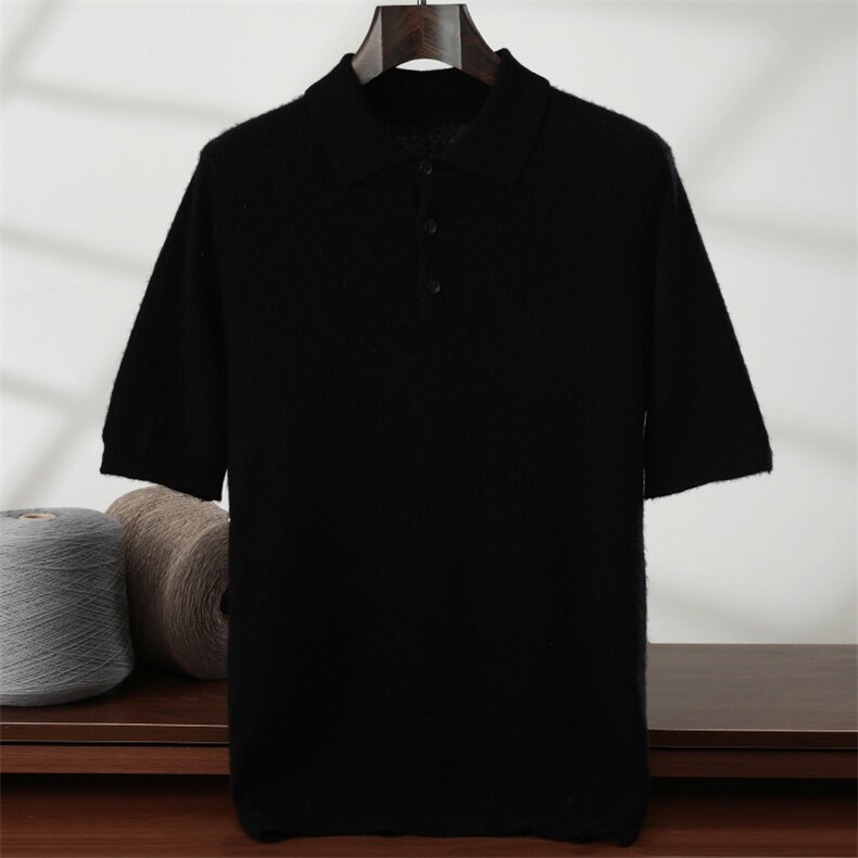 新款纯色短袖Polo领时尚百搭，男装针织衫/毛衣，隆格羊绒