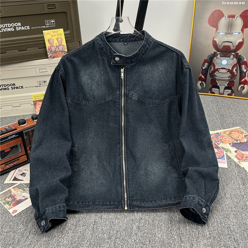 复古美式做旧小众牛仔夹克男女春季宽松潮流百搭情侣外套A050/P75图片