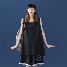 中性夏季2023新款潮流印花圆领运动T恤套装TZ301P50控68，男装休闲套装，A247A