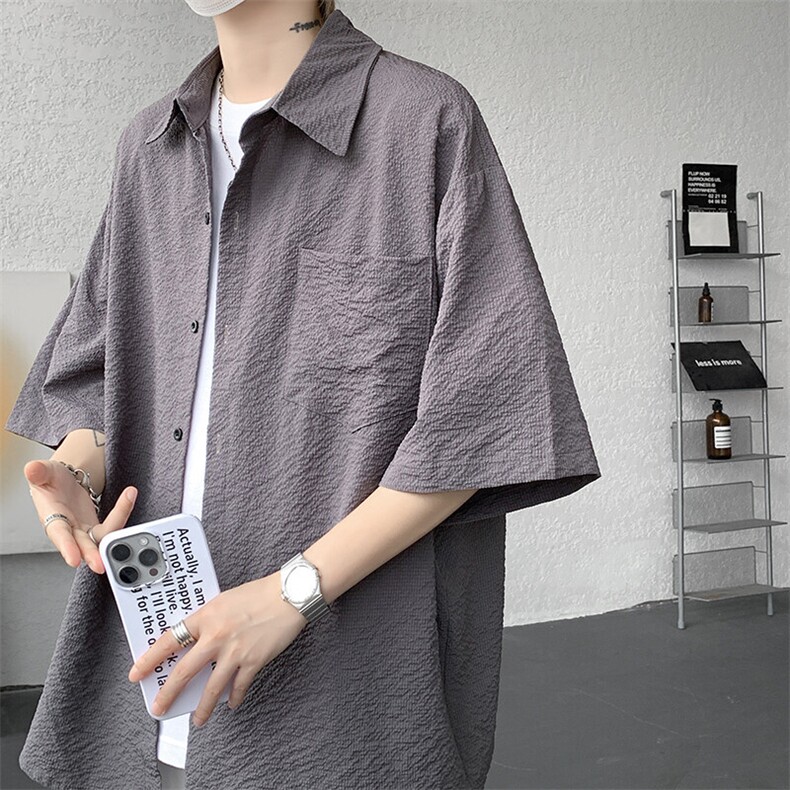 8XL-M泡泡纱盐缩肌理短袖衬衫男夏季冰丝外套防晒衬衣DC28011P36图片