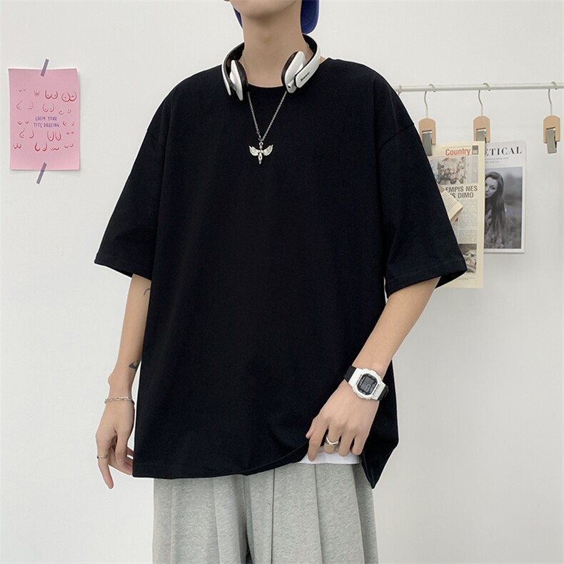抖音供货200克现货纯色宽松版短袖T恤B343/T666/P10元,男装T恤,星座1905A（原电商B343）