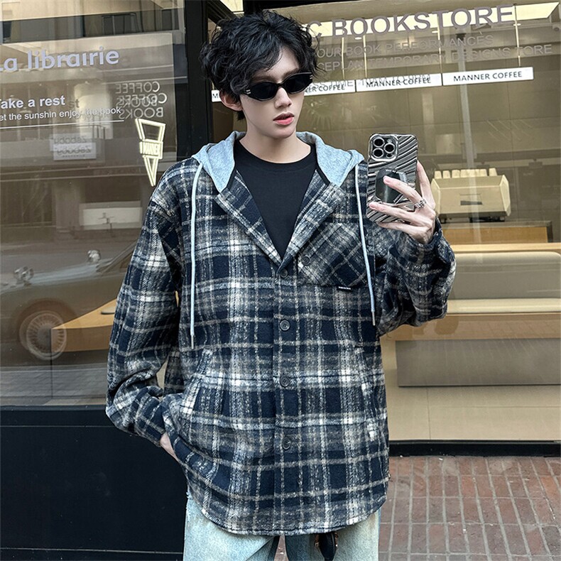 2025春季新款潮小香风呢料外套休闲连帽夹克XZ811A-JK3016-P75，男装夹克，星座811A