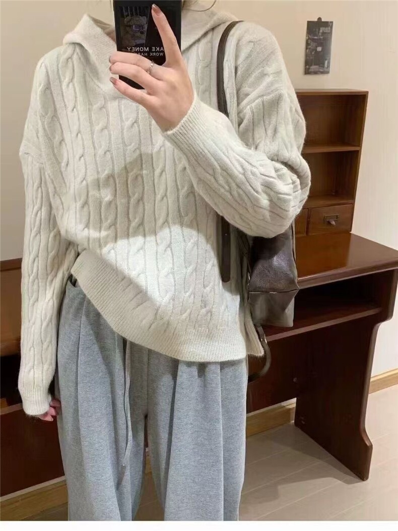 羊毛女士羊毛衫秋冬保暖纯色简约立体绞花,女装羊毛衫,思途羊绒