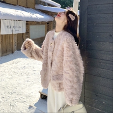 【新款】2B183-9080P205K328粉色皮毛一体甜美千金风粉色，女装短外套，2B183