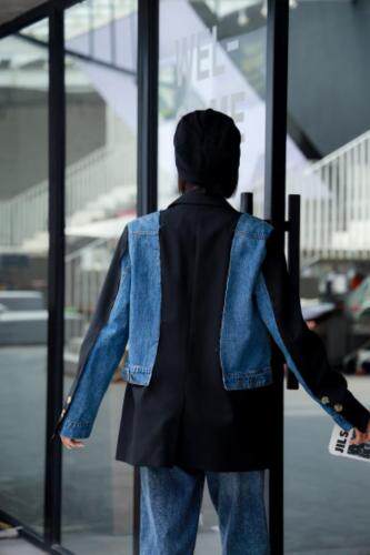 新款牛仔拼接西装，女装西装，C&B