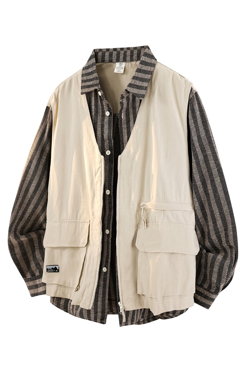 8XL-M特大码衬衫男假两件拼接衬衫新中式坎肩马甲外穿CS508TP68,男装衬衫,电商D206-1