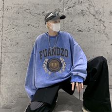 秋装复古美式水洗做旧宽松圆领卫衣301B-JB7902-P58加絨P68，男装卫衣，星座301B