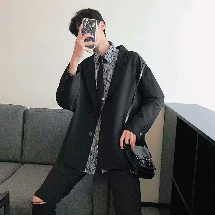 休闲西装外套男宽松韩版潮流宽松便装单西帅港风小西服雅痞dk制服图片