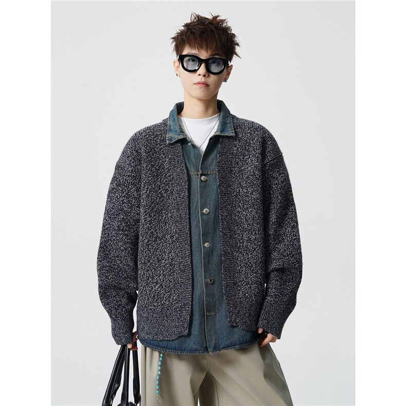 8724-P802025年冬季新款休闲毛衣男士时尚翻领长袖宽松针织开衫，男装针织衫/毛衣，电商A113