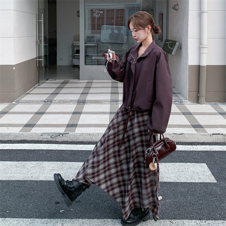 美拉德棕色复古立领外套女秋短款2025新款小个子宽松休闲夹克上衣,女装短外套,2C159