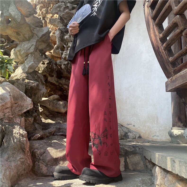 抖音品质风春夏新中式印花宽松冰丝休闲裤B315-K24043-p50控68,男装休闲裤,电商B315