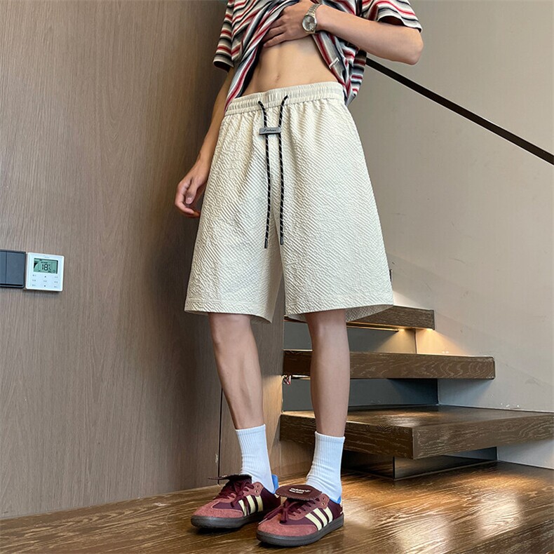 特批P15无差价2025夏季港风复古泡泡纱宽松五分短裤中性风DK5860，男装牛仔裤，电商A001