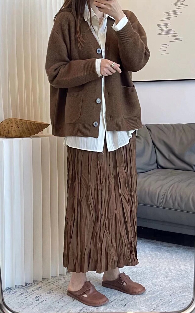 秋冬简约气质纯色针织衫女保暖减龄毛衣针织外套,女装羊毛衫,纳慈羊绒