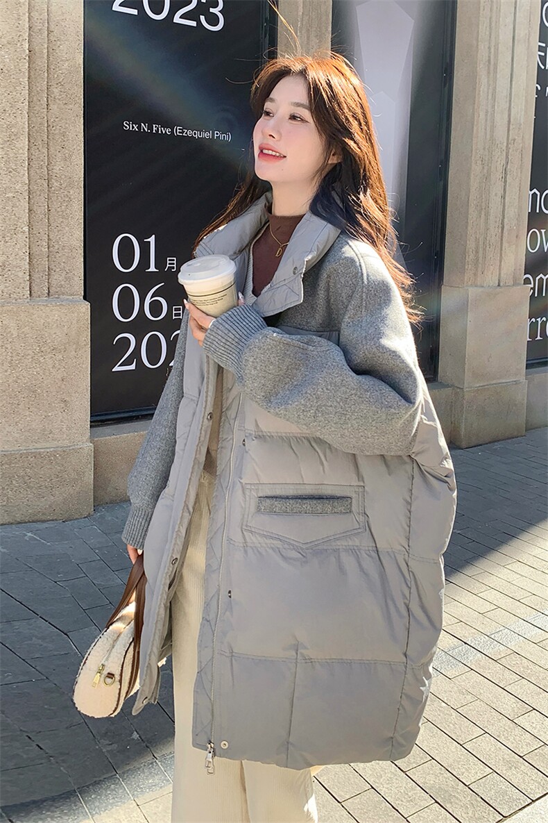 现货：冬装新款欧版宽松型毛呢撞色羽绒服2C135-5019P315K468,女装羽绒服,2C135