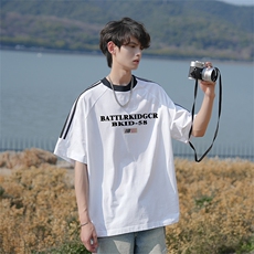 25年已注册抖音直播高品质复古三条杠运动宽松男短袖T恤T6022P28，男装T恤，电商C408-1(原B339-1)