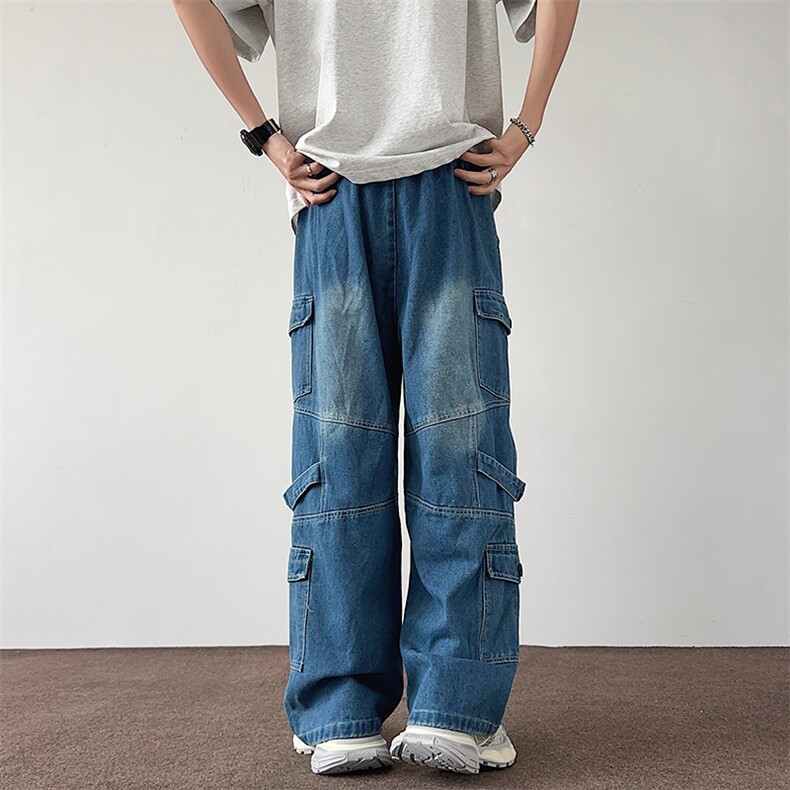 多口袋工装牛仔裤男2024冬季美式宽松阔腿裤潮裤子N738-P60,男装牛仔裤,星座308B-2