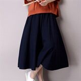 纯色麻中腰2021年夏季中裙褶皱半身裙，女装半身裙，独衣靓