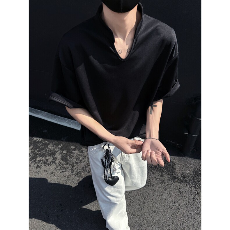 250克液态棉垂感设计款小众O领夏季短袖T恤宽松潮流男士上衣特P22,男装T恤,电商C306-1