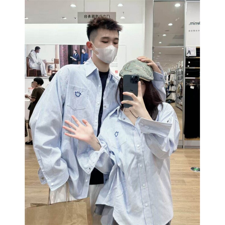 条纹衬衫男女长袖韩版潮流刺绣宽松百搭2026夏ins外套CY1112-P38，男装衬衫，星座412-3