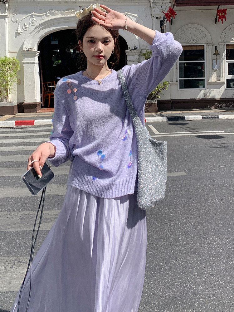 春夏秋长袖宽松型文艺风毛针织衫女装时尚秋装开衫,女装套装/套裙,浙宝305