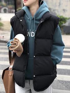2022新款气质立领下摆圆弧设计百搭90%白鸭绒马甲图片