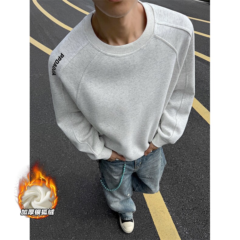 450g重磅华棉加厚银狐绒立体裁剪拼接卫衣男W5437J加绒-特P40控78图片