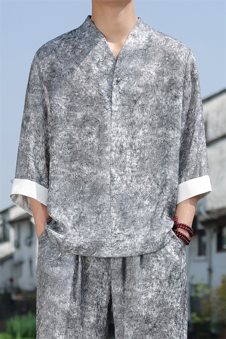 2025夏季新款男装新中式汉服衬衣风复古禅服盘扣衬衫C97-P95,男装衬衫,电商B277(原6028)