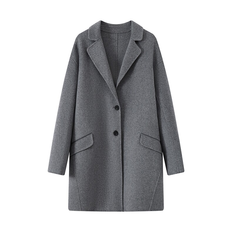 2025年秋季时尚百搭通勤简约休闲西服领中长款羊绒呢子大衣，女装双面呢大衣，美高戎羊绒