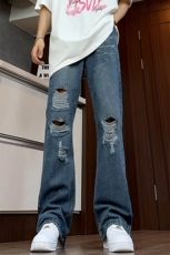 B221美式ins高街暗黑小众夏季重工艺破洞牛仔裤LK24179-P60控78，男装牛仔裤，电商B221