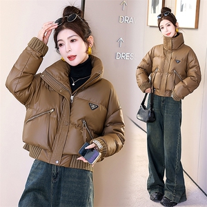 2023年冬季新款现货免洗柔软皮加厚立领面包服韩版小个子羽绒服,女装羽绒服,卡杰菲