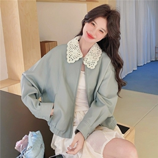 【新品】2026春季雾霾蓝蕾丝皮衣C5803P165K268，女装皮衣，2D113
