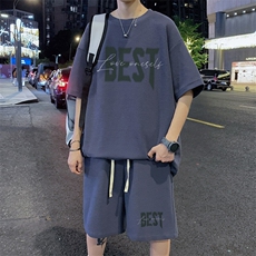 ！2025夏季新款男士华夫格短袖套装百搭学生一套HTZ115P50，男装T恤，电商B220