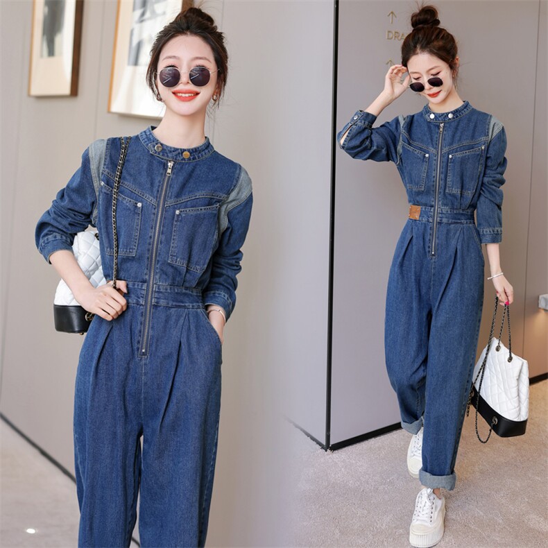 （现货）牛仔连体裤宽松韩版春秋季新款收腰显瘦工装长袖连体衣，女装连体裤，印象茜