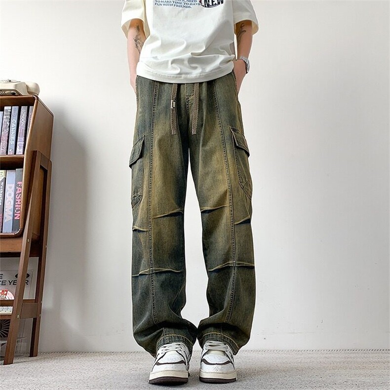 工装牛仔裤男女韩版潮流大口袋帅百搭2026夏季ins长裤RK2600-P60,男装牛仔裤,星座412-2