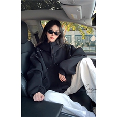 设计感铆钉拼接连帽卫衣男女秋季潮小众百搭情侣外套WY010-P57，女装短外套，星座208-5
